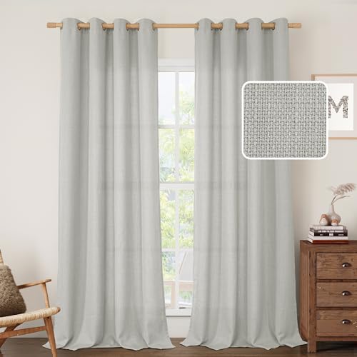 Image of LAMIT Light Grey Linen Curtains for Bedroom, 84 Inch Faux Linen Textured Light Filtering Privacy Drapes Grommet Window Panels for Living Room, Set of 2 Panels, 52 x 84 Inch