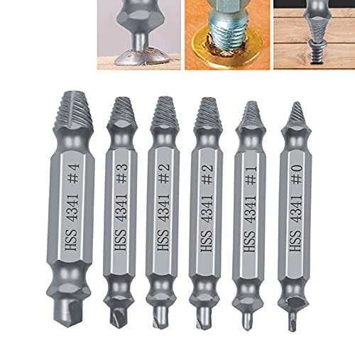 HGFG 6 Pcs Double Side Damaged Screw Extractor, Damaged Screw Extractor Kit, Screw Remover, Drill Bits Broken Screw Bolt Remover Set (A)
