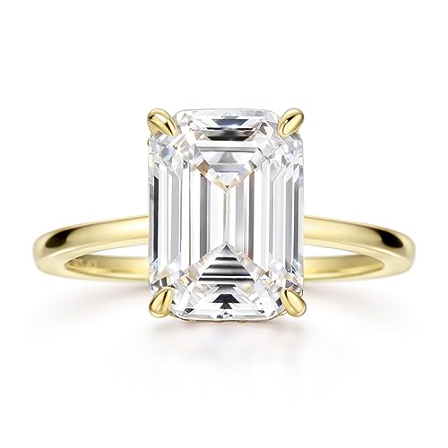 Michooyel 18K Gold Plated 4ct Emerald Cut Cubic Zirconia Engagement Rings For Women Sterling Silver Wedding Ring Promise Ring Sterling Silver Wedding Band