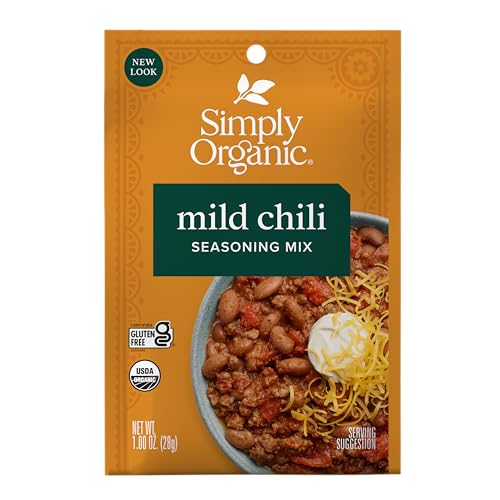 Image of Simply Organic Mild Chili Seasoning Mix, 1-Ounce 12-Pack, Organic Cumin, Paprika, Cloves, Allspice, Warm, Hearty Taste