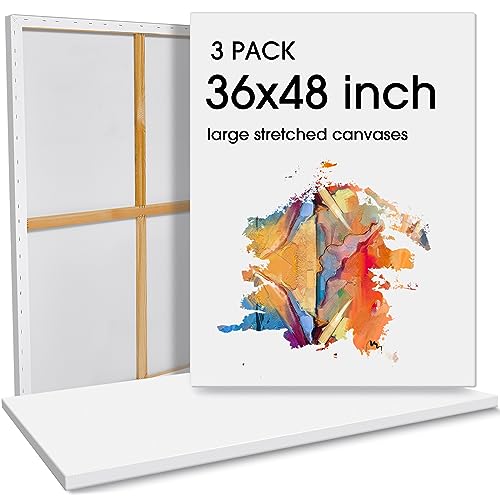 Sherr 6 Pcs 48 x 36 Inch Large Canvas for Painting Cotton Stretched Canvas Blank White Canvases Triple Primed Painting Profile Blank for Watercolor Acrylics Oil