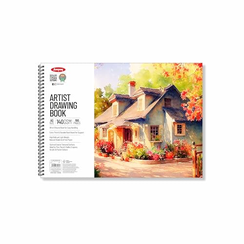 Anupam Artist Drawing Book Wiro Binding Spiral Notebook 140GSM, 100 Pages (A3 Size)
