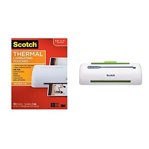 Scotch Thermal Laminating Pouches, 8.9 x 11.4-Inches, 5 mil thick, 50-Pack (TP5854-50) and Scotch PRO Thermal Laminator, 2 Roller System (TL906) Bundle