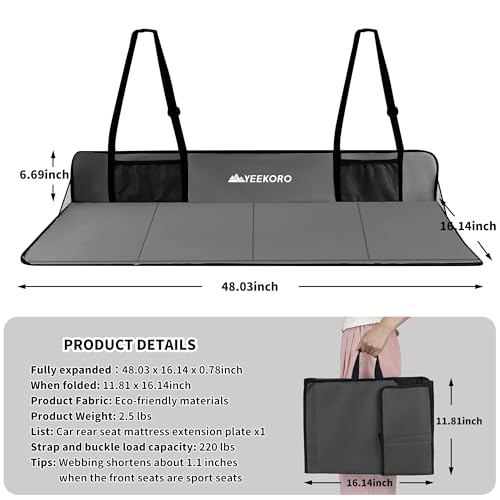 YEEKORO Car Rear Seat Mattress Extension Plate, Foldable Car Back Seat Extender?Portable Mattress for Sleeping, Increase Travel Trunk Space and Car Bed Camping Space for Car, SUV, Model Y/3