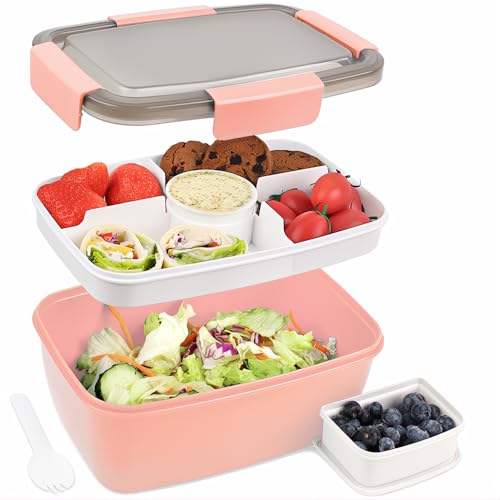Bugucat Bento Box 2000 ml, contenitore per il pranzo da portare, insalatiera a 4 scomparti, insalatiera con contenitore per condimenti