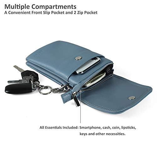 Image of befen Genuine Leather Small Crossbody Bags for Women Cell Phone Bag Cross Body Purses,Silver Zipper