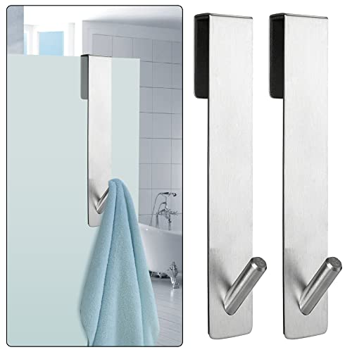 Lot de 2 crochets de porte en acier inoxydable pour paroi de douche sans perçage, crochets au-dessus de porte, porte-serviettes en acier inoxydable pour salle de bain, porte en verre, cuisine Cover
