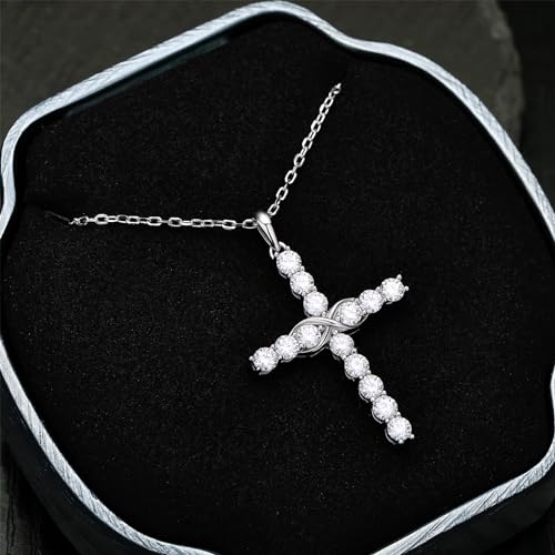 Diamond Cross Necklace for Women, Moissanite Pendant Necklace, S925 Sterling Silver Plated White Gold Jewelry Gift for Birthday Anniversary Wife Mom3