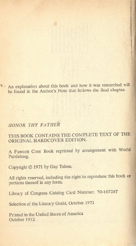 Honor Thy Father 0449017435 Book Cover