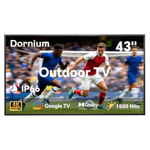 Image of 43 Inch Smart Outdoor TV, 1500 Nits Brightness | 4K UHD Smart Google TV, IP66 Waterproof Outdoor TV with Anti-Glare Screen & Voice Control Remote for Partial Sun (Outdoor & Indoor)