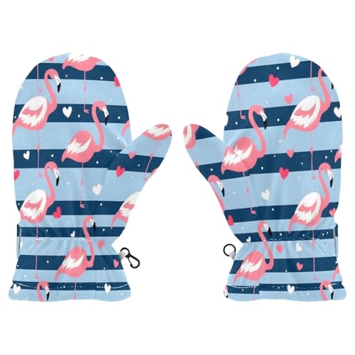 Kid's Winter Gloves Children Warm Gloves Striped Background Flamingo for Boys Girl Age 4-6 Years