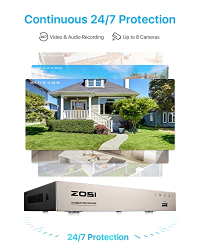 Zosi 8Ch 1080P Security Camera System With Hard Drive 1Tb,H.265+ 8 Channel 5Mp Lite Hd-Tvi Dvr Recorder And 8Pcs 1920Tvl Weatherproof Cctv Dome Cameras Indoor Outdoor, 80Ft Night Vision,Remote Access #TOP7
