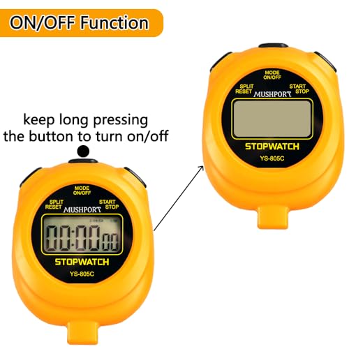 MUSHPORT 2 Pack Digital Stopwatch Sport Timer, ON/Off Countdown Large Display Simple Stop Watch for Sports Coaches PE-Teacher Referees, Orange