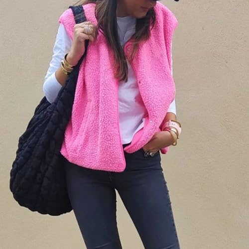 wdehow Womens Fuzzy Fleece Vest Button Down Oversized Cardigan Fall Winter Warm Outwear with Pockets2
