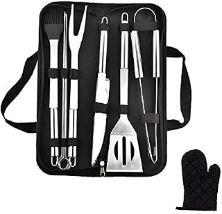 Emwel BBQ Grill Tools Set, 9 Pieces Stainless Steel BBQ Tool Sets +1 Barbecue Gloves, Outdoor Barbecue Grilling Utensil with Storage Case