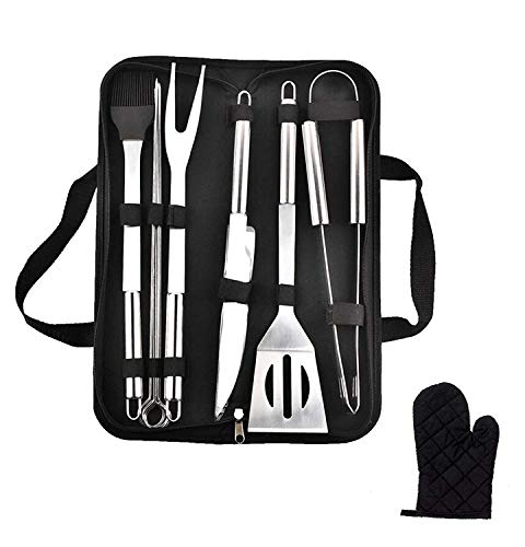 Emwel BBQ Grill Tools Set, 9 Pieces Stainless Steel BBQ Tool Sets +1 Barbecue Gloves, Outdoor Barbecue Grilling Utensil with Storage Case