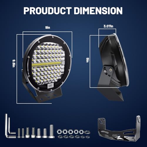 9 Inch Round Led Offroad Driving Light, 2Pcs 408W Super Bright White Work Light Spot Flood Combo Off Road Pod Light Compatible with Truck SUV ATV UTV Pickup Tractor 4WD by OfleGold - Used condition - Image 5