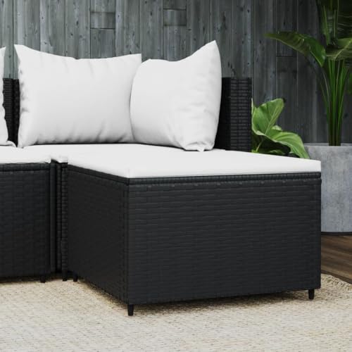 Générique Repose-Pied de Jardin avec Coussin Noir résine tressée,Mobilier de Jardin,Poufs d'extérieur-319740