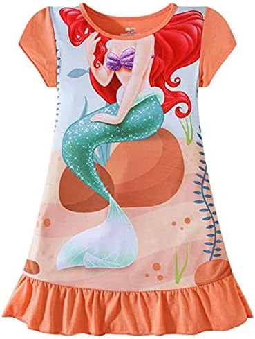 Toddler Girls Nightgown Cute Mermaid Princess Pajamas Dress Sleepwear Nightshirt Dark Orange