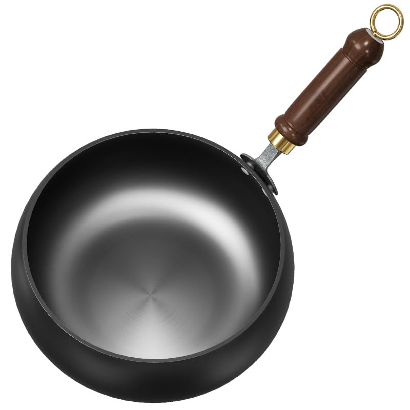 Chinese Handmade Forged Iron Pan, Frying Pan with Lid and Wooden Handle, Non-Stick Pan, for Stoves and Induction Hobs Gas Stove(Size:24cm,Color:No lid)