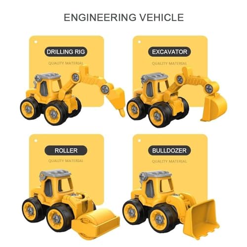 Image of Unbreakable Construction Vehicles for Kids Pretend Play Toy Trucks Bulldozer Play Set Building Vehicles Set for Kids 3-14 Years Excavator Pack of 4 (DIY 4Set)|Multicolor