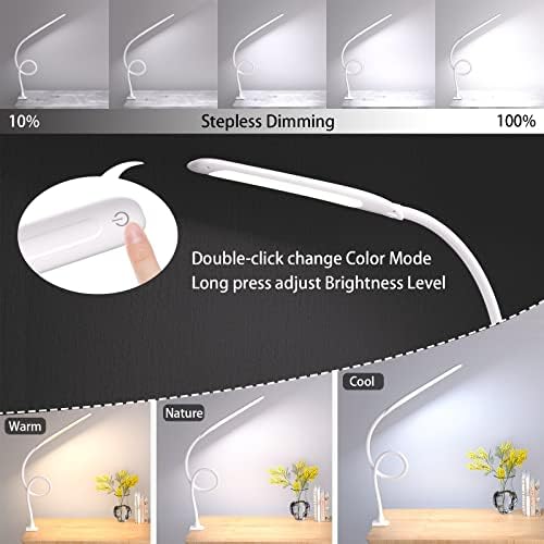LED Desk Lamp Hokone Eye-Care Desk Light Flexible Gooseneck Lamp 9W Table Lamp Adjustable Color Temperature & Brightness for Office Workbench Hobby,Touch Control,White