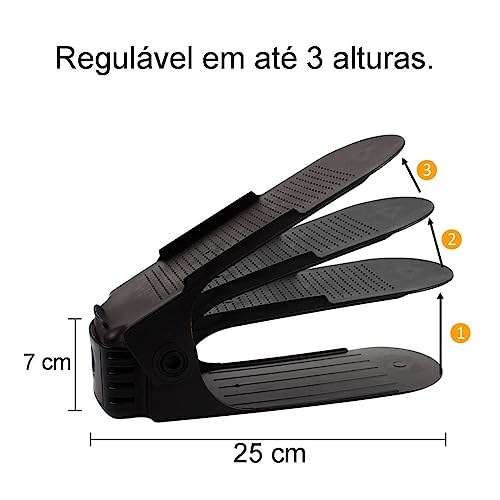 Kit 20 Organizadores de sapato, saltos e tênis com regulagem de altura - Preto