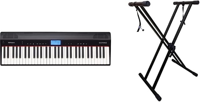 Roland Go:Piano Go-61P Digital Piano, Wireless Smartphone Connection, Black and RockJam XX-363 Xfinity Doublebraced Pre Assembled Keyboard Stand with Locking Straps & Lessons,Black