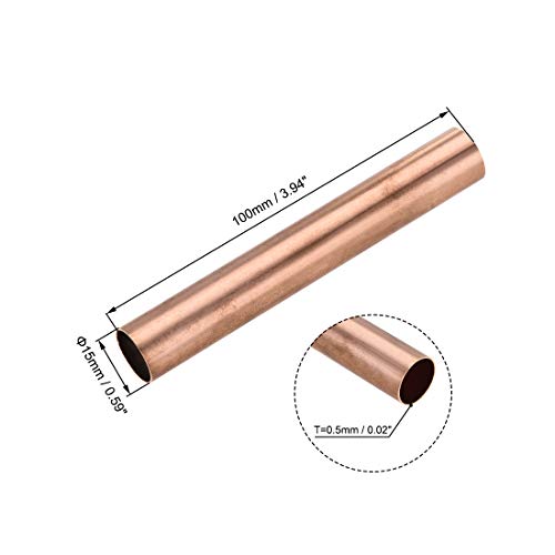 uxcell Copper Round Tube, 15mm OD 0.5mm Wall Thickness 100mm Length Straight Pipe Tubing 3 Pcs - Image 3