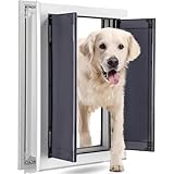 Aluminium Hundeklappe für große Hunde bis 45 kg, Hundetür groß mit 2 selbstschließenden Magnetklappen, Einschubplatte & Sicherheitsschloss, Wind- und regendicht für Tür & Wand, Silber,41 * 54cm