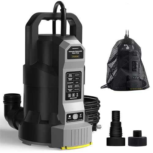 InoKraft E-Float Automatic Sump Pump 1/2HP, 2500 GPH Submersible Water Pump with Auto/Manual Mode, Mesh Bag, Universal Hose Adapters, Built-In 25FT Cord for Pool, Basement, and Outdoor Use,Black