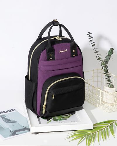 Image of LOVEVOOK Mini Backpack Purse for Women, Small Backpack Bag, Stylish Light Weight Daily Travel Backpack, Black-Purple, 15 Inch