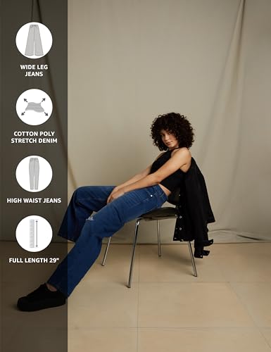 Image of Amazon Brand - INKAST Regular Women's High Rise Full Length Wide Leg Loose Fit Jeans (Inseam: 29 inch)