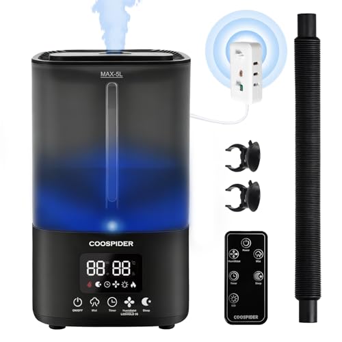 Coospider Humidifier for Indoor Plants, Top Fill Humidifier with Timer Humidity Control, Cool Mist Humidifiers for Houseplants, Grow Room, Mushroom, Bedroom, Greenhouse, Grow Tent (5L /1.32Gal)