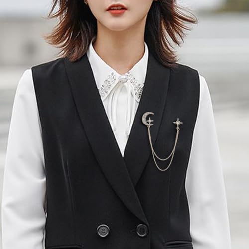 Image of Moon Star Rhinestone Brooch with Gold Tassel Brooch for Unisex