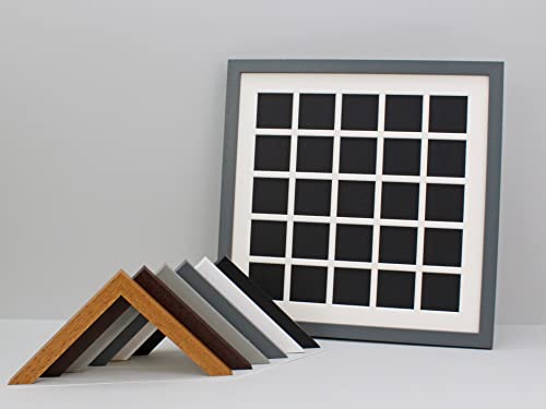 Instax Square Multi Aperture Wooden Photo Frame. Holds Twenty-Five 62mmx62mm sized Photos. 40x40cm. Handmade by art@home in the UK. (Black, Black Mount)