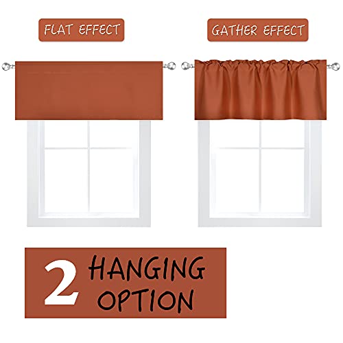 Decovsun Burnt Orange Valance - Rust Valance For Windows 72X18 Inch Solid Blackout Rod Pocket Kitchen Short Curtain Toppers Valance For Bathroom Living Room, Terracotta #TOP5