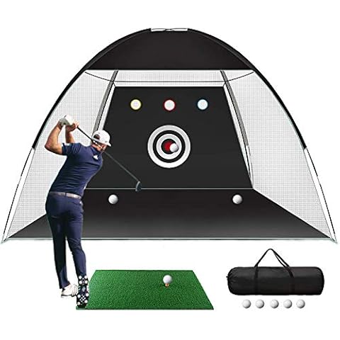 Golf Practice Net, 10x7ft Golf Hitting Training Aids Nets with Target and Carry Bag for Backyard Driving Chipping - 1 Golf Mat -5 Golf Balls - 1 Golf Tees- Men Kids Indoor Outdoor Sports Game Cover