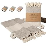 ELZTALER Hamamtuch 180x100 cm aus 100% Baumwolle – Saunatuch/Saunahandtuch & Strandtuch – Leicht, saugstark & schnelltrocknend – Peshtemal (Sandbeige)