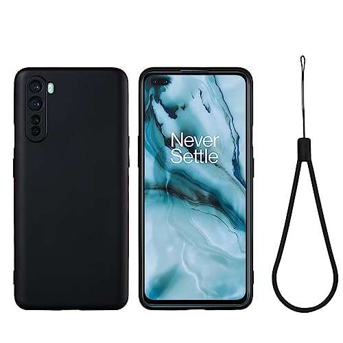 Case for OnePlus Nord, Liquid Silicone Protective Phone Case for OnePlus Nord with Silicone Lanyard, Slim Thin Soft Shockproof Cover for OnePlus Nord Silicone Case Black