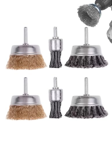 Image of 6Pcs Wire Brush for Drill 1 /4 Inch Hex Shank Carbon Steel Wire Wheel for Metal Polishing Rust Paint Burr and Scale Removal