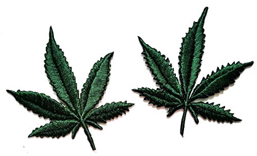 Nipitshop Patches Set Dark Green Leaf Pot Weed Grass Ganja Patch Embroidered Iron On Patch for Clothes Backpacks T-Shirt Jeans Skirt Vests Scarf Hat Bag