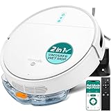 SereneLife Smart Robot Vacuum Cleaner and Mop Combo, App Control, 3 Cleaning Modes, Anti-Fall Sensors, Self-Charging, High Suction Ideal for Pet Hair, Carpet and Hard Floors, White