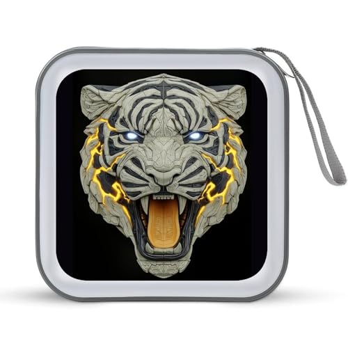 DuduYH Roaring Tiger Futuristic Tech Aesthetics CD Case DVD Storage Case Portable