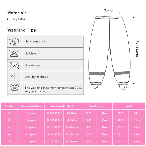 Dioshark Regenhose Mädchen Wasserdichte Matschhose Baby Kleinkind Rosa Einhorn Sommer Dünn Buddelhose mit Reflektor Regenlatzhose Ohne Träger Gefüttert Atmungsaktive Fahrrad Schule für Alter 1-2 Jahre