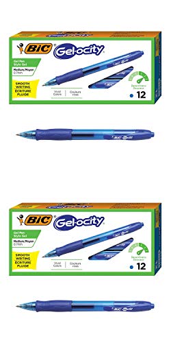 BIC Gel-ocity Original Retractable Gel Pen, Medium Point (0.7 mm), Blue, 12-Count - 2 Pack