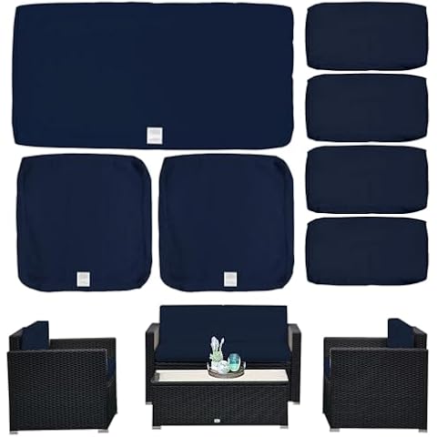 ClawsCover 7Pack Outdoor Seat and Back Cushions Replacement Covers Fits for 4-Seater 4Pieces Wicker Rattan Patio Conversation Set Sectional Couch Chair Furniture,Navy-Include Cover Only Cover
