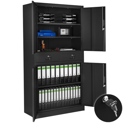 TecTake Armoire de Rangement Metal Armoire de Bureau avec Serrure 4 Portes battantes et 2 tiroirs...