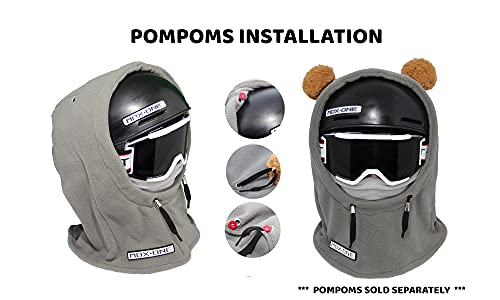 MDXONE Kids Over The Helmet Balaclava Children face mask with Buttons Winter 2022 Pompoms with Elastics (Sold Separately) (Pink)4