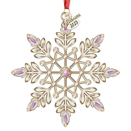 Image of Christmas Snowflake Ornaments 2025 Decorations for Christmas Tree, Metal Hanging Rhinestones Ornament Decor, Glitter Crafts Snowflake Decorations Indoor Xmas Gifts for Holidays Winter Annual Keepsake